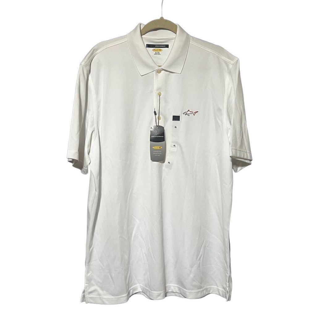 Greg Norman NWT White Play Dry Polo Short Sleeve Golf Shirt Size XL